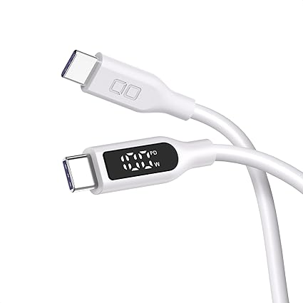 CIO 柔らかいシリコンケーブル 液晶ディスプレイ搭載 USB type-C 充電ケーブル 100W対応 iphone15 / 16 タイプC usb type c to c ケーブル 【液晶部に保護フィルム有】(2m、ストレート、ホワイト)
