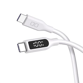 CIO 柔らかいシリコンケーブル 液晶ディスプレイ搭載 USB type-C 充電ケーブル 100W対応 iphone15 / 16 タイプC usb type c to c ケーブル 【液晶部に保護フィルム有】(2m、ストレート、ホワイト)