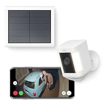 Ring Spotlight Cam Plus, Battery (リング スポットライトカム プラス バッテリーモデル) ホワイト + ソーラーパネル | Ring Homeプラン30日間無料体験