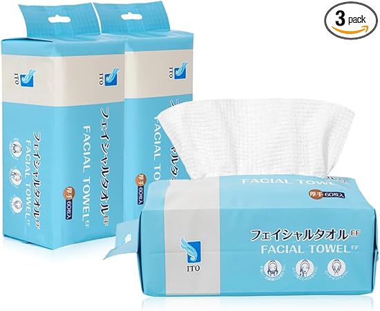 ITO フェイシャルタオル EF 【3個セット】 ふわふわ厚手 OEKO-TEX®認証 オリジナル EF生地 クレンジングタオル 洗顔タオル フェイスケア 使い捨て コットンパフ スキンケアワイプ ふんわり 優しい吸水保湿 赤ちゃんにも優しい