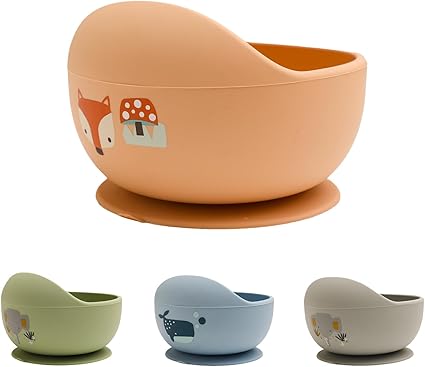 Wooden Teether 離乳食食器 ベビー用 くっつく 吸盤ボウル シリコン 赤ちゃん 滑り止め こぼれ防止 ひっくり返し防止 すくいやすい 吸着おわん 電子レンジ食洗器対応 お出産祝い ギフト プレゼント きつねさん