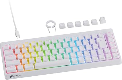 エレコム ラピッドトリガー ゲーミングキーボード V custom VK600A 有線 着脱式 磁気式アナログ検知スイッチ搭載 テンキーレス 65%サイズ ホワイト TK-VK600AWH