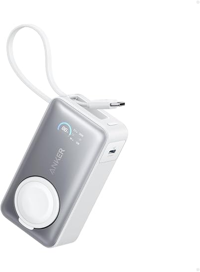 Anker MagGo Power Bank (10000mAh, 35W, For Apple Watch) (モバイルバッテリー 10000mAh 35W出力 大容量 LEDディスプレイ USB-Cケーブル内蔵 一体型 同時充電)【USB PD/PowerIQ搭載/PSE技術基準適合】iPhone 16 / 15 Android MacBook Air その他各種機器対応 (ホワイト)