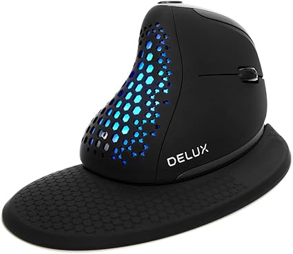 DELUX Seeker エルゴノミクスマウス 無線、OLEDスクリーン、6ボタン&親指ホイール、静音、7200 DPI、3モード:有線/ワイヤレス2.4G/Bluetooth、プログラム可能、充電式、RGBライト、リストレスト (M618XS 3モード -ブラック)