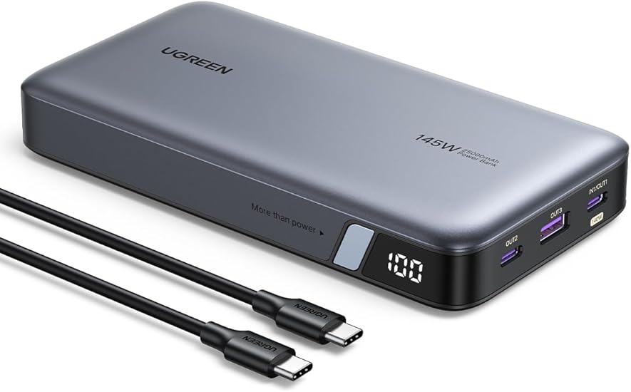 UGREEN PD3.1 モバイルバッテリー 145W高出力 25000mAh大容量 3ポート USB-C×2 USB-A×1 単ポート140W高出力・入力65W対応 パススルー機能 低電流モード搭載 240W USB-Cケーブル付 PSE技術基準適合 MacBook Windows PC iPad Pro iPhone Galaxy Android スマートフォン ノートPC その他 PB205