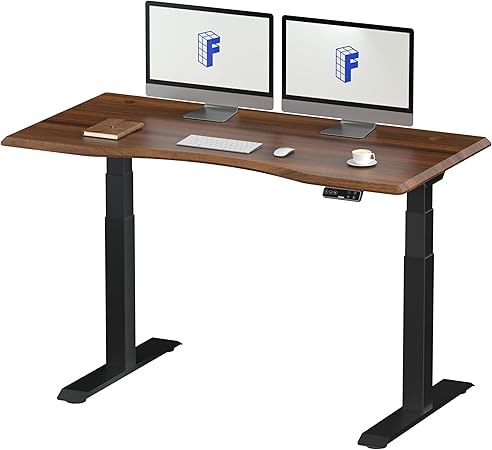 FLEXISPOT スタンディングデスク メーカー5年保証 電動式昇降デスク 高さ調節 パソコンデスク E7セット (足黒+カーブ型天板ウッド)