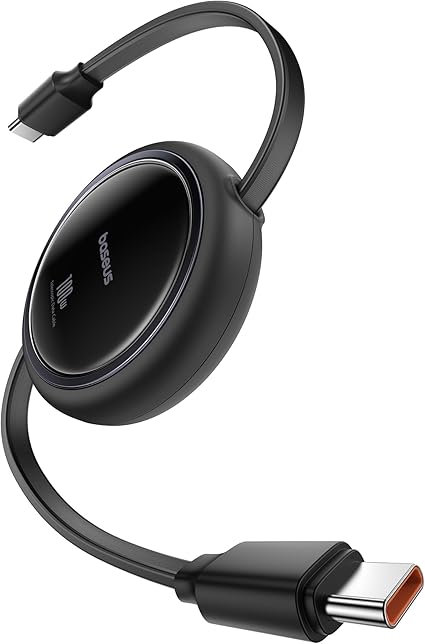 「VGP 2025受賞」Baseus 充電ケーブル 巻き取り式 USB-C ケーブル 急速充電 100W 5A PD対応 絡まない コンパクト リール式 iPhone16/15 Galaxy iPad Pro MacBook Pro 対応 Free2Draw 最大長さ1m (クラスターブラック)
