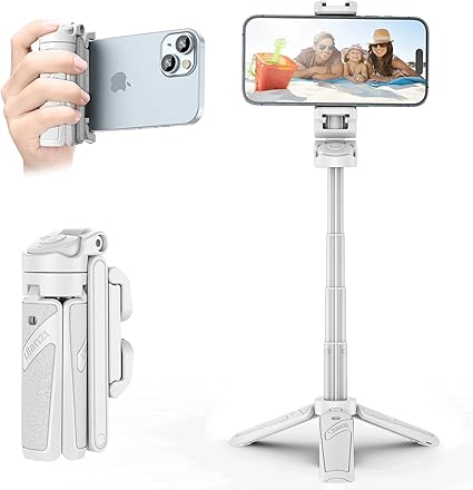 Ulanzi JJ02 自撮り棒 多機能スマホグリップ 三脚【2024新開発 ・超ミニ】4段階伸縮 折りたたみ式 スマートフォンホルダー スマホ 三脚 リモコン付き コールドシュー付き コンパクト iPhone Androidに対応 写真/旅行/動画を撮る/セルフィー/生放送に最適 ホワイト