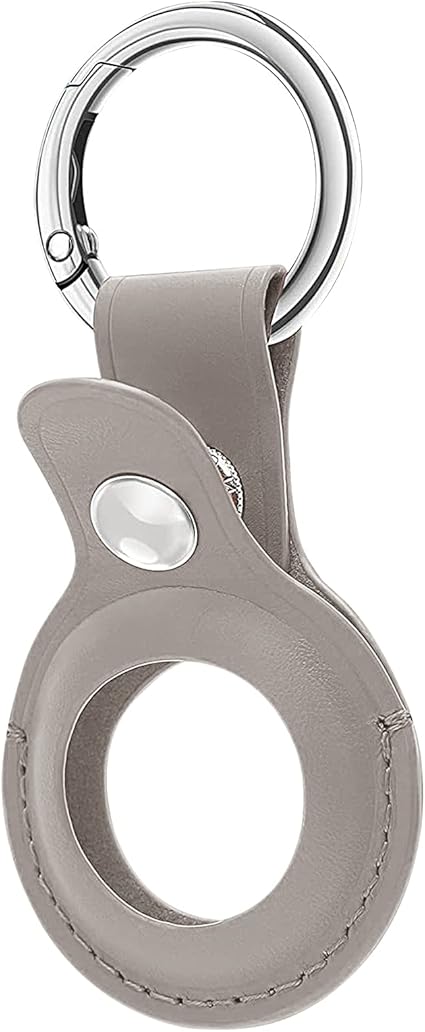 AMOVO Airtag 用 保護ケース PUレザー製 カラビナ付き 紛失防止 キーホルダー キズ防止 防水 防塵 耐衝撃(グレー)