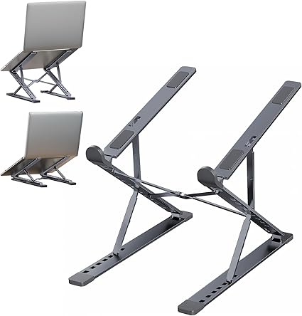 Domstar ノートパソコンスタンド 高さと角度の調整 折りたたみ式 滑り止め 持ち運び アルミ合金製 pcスタンド 収納袋付き ダークグレー
