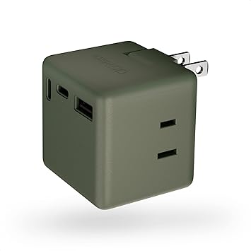 CIO Mate Tap 001 USB 電源タップ コンセント 3口 1500W 充電器 type-C 2ポート type-A 1ポート 20W iPhone 15 16 急速充電 Android iPad スマートフォン タブレット スイングプラグ 持ち運び (モスグリーン)