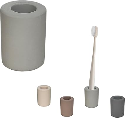歯ブラシホルダー 歯ブラシ スタンド 珪藻土 歯ブラシ コップスタンド 珪藻土 ハブラシ スタンド 吸水速乾 防カビ 歯ブラシ置き 電気歯ブラシ入れ 洗面台 バスルーム収納 防塵衛生 おしゃれ (内径:2 cm, ライトグレー)