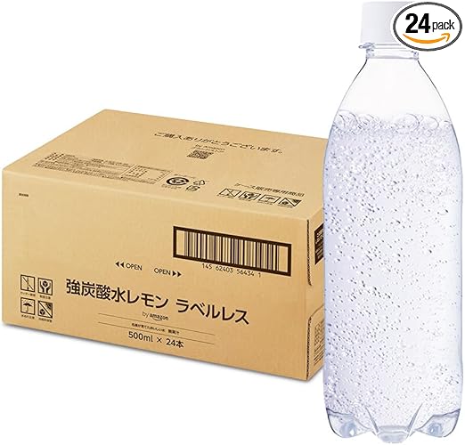 by Amazon 炭酸水 レモン ラベルレス 500ml ×24本 強炭酸水 バナジウム含有 ペットボトル 500ミリリットル (Smart Basic)