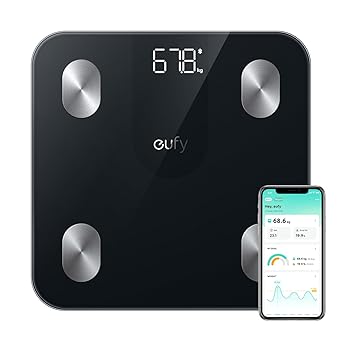 Anker Eufy (ユーフィ) Smart Scale A1(体重体組成計)【アプリ対応/Fitbit連携/体脂肪率/BMI/基礎代謝量/水分量/体脂肪量/骨量/内臓脂肪/コンパクトサイズ】ブラック