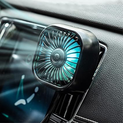 車載扇風機 車用ファン LEDライト付き 3段階風量調節 7枚羽根 車載USBファン 角度調節可能 夏対応 強風量 省エネ 小型 USB ファン (ブラック)