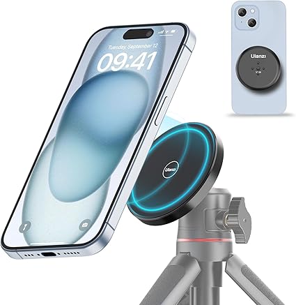 Ulanzi 三脚マウント MagSafeに対応 スマホホルダー 磁気マグネット式 1/4インチネジ穴マウント 三脚用アクセサリー iPhoneに対応 マグセーフ式アクセサリー 超強力磁力 スマホ撮影 スマートフォン三脚マウント iPhone15/ iPhone15 Pro/ iPhone15 Pro Max/iPhone14/iPhone13/iPhone12 Proに対応