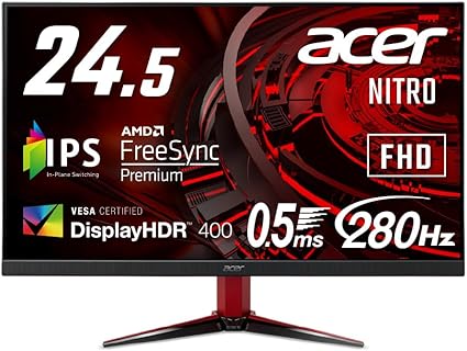 日本エイサー Acer Nitro ゲーミングモニター 24.5インチ IPS フルHD 280Hz 0.5ms PC/PS5/Xbox X/S向き ヘッドホン端子 スピーカー HDMI2.0 AMD FreeSync Premium HDR400 VG252QZbmiipx
