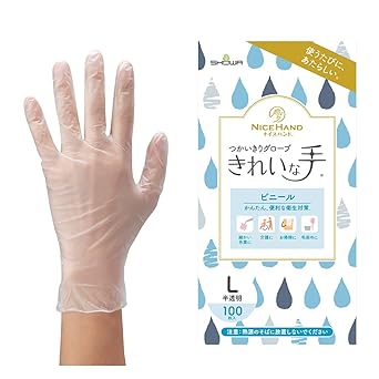 ショーワグローブ【パウダーフリー・極薄手袋】ナイスハンド きれいな手 つかいきりグローブ ビニール 100枚 Lサイズ 1函 半透明 左右兼用 使い捨て手袋 ラテックスフリー