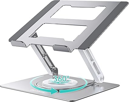 BoYata ノートパソコンスタンド 360回転式 ノートPCスタンド タブレットスタンド 教卓 ローテーションスタンド 角度/高さ無段階調節 人間工学設計 放熱対策 滑り止め付き 姿勢改善 腰痛/猫背解消 17インチまでのノートPCやタブレットに対応 プレゼン/Web会議/テレワーク/在宅勤務(シルバー)