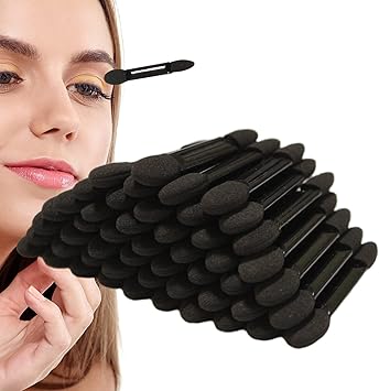 【メイクアドバイザー推薦!】アイシャドウチップ 使い捨て 業務用 50本入り アイチップ メイクブラシ ダブル (ブラック)Rikkey