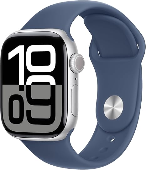 Apple Watch Series 10(GPSモデル)- 42mmシルバーアルミニウムケースとデニムスポーツバンド - S/M - 先進的なディスプレイ、睡眠時無呼吸の通知、高速な充電、Suica対応、スマートウォッチ、スポーツウォッチ