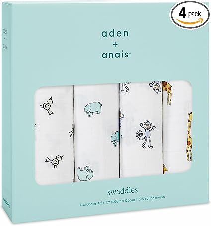 aden + anais エイデンアンドアネイ おくるみ ジャングルジャム 4枚セット 120×120cm モスリンコットン スワドル 新生児 夜泣き対策 出産祝い SWADAB2026