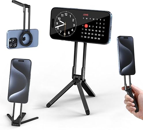 Ulanzi MA30 スマホ三脚 ミニ三脚 全金属製 magsafeに対応 折りたたみ式 持ち運び便利 スタンド&手持ちモード 360度回転 自撮り棒 スマホスタンド 携帯スタンド 安定 軽量 角度調整可能 横置き/縦置き 卓上三脚 セルフィー/生放送/撮影録画/動画鑑賞に最適 黒
