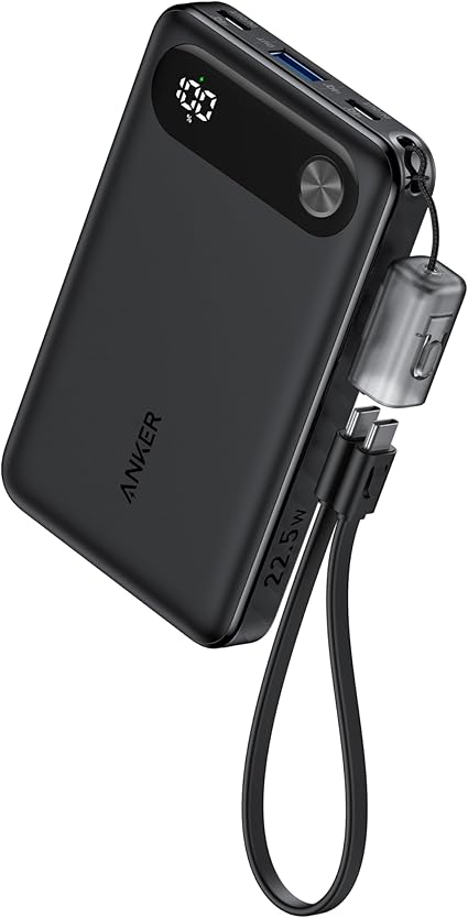 Anker Power Bank (10000mAh, 22.5W) (モバイルバッテリー 10000mAh 最大22.5W出力 USB-C & USB-C ケーブル付属 ディスプレイ搭載) 【USB PD/PowerIQ搭載/PSE技術基準適合】iPhone 16 / 15 Android iPad その他各種機器対応 (ブラック)