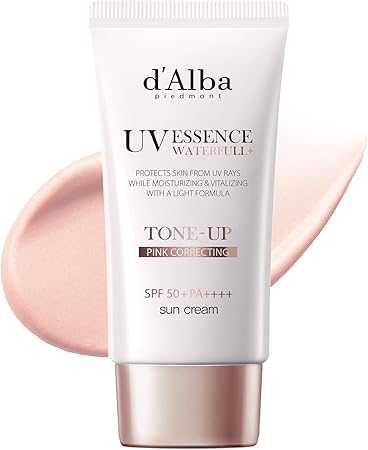 【d'Alba公式】トーンアップ UVエッセンス サンクリーム - SPF50+/PA++++ 化粧下地 日焼け止め 美容液 汗と水に強い ウォータープルーフ イージーウォッシャブル 一度に落とせる ファンデフリー 紫外線 敏感肌 乾燥肌 低刺激 顔 全身用 ヴィーガン (ピンク 50ml)