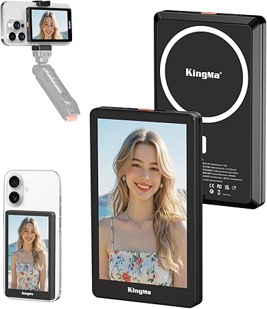 King Ma Compatible iPhone Magnetic Selfie Vlog Monitor, Magsafe External Screen, Small Display with Mirror Capable of Smartphone Rear Camera Screen, One-Touch Bluetooth Shooting Button, Perfect for