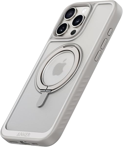 Anker MagGo Magnetic Case (360°リングスタンド, iPhone 16 Pro用) チタニウム MagSafe対応 リングスタンド付き スマホケース マグネット搭載/滑り止め / 360°落下保護/耐衝撃/高耐久性/黄ばみなし/米軍MIL規格/強磁力リング/隠し収納式 ワイヤレス充電対応