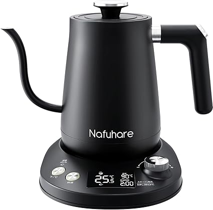 Nafuhare 電気ケトル コーヒーケトル 0.8L 1200W 1℃単位温度調節 保温機能 ドリップタイマー機能付 空だき防止 自動電源オフ 急速沸騰 ℃/℉切替 細口 ドリップケトル