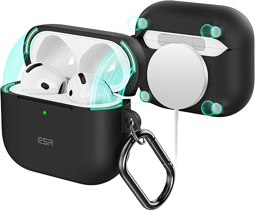 ESR AirPods 4 ケース (HaloLock) AirPods 第4世代 ケース (2024) (USB-C) 対応 MagSafe 対応 カラビナ付き完全落下防止カバー Cloundシリーズ ブラック