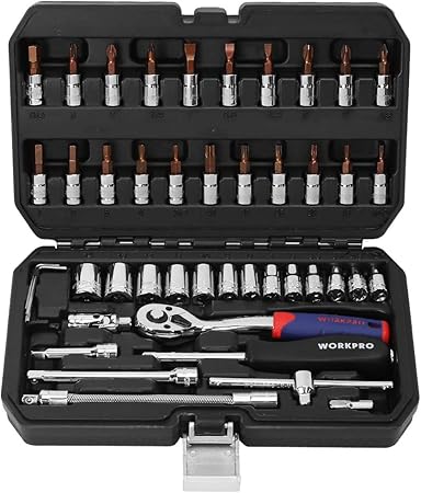 WORKPRO ソケットレンチセット ラチェットレンチ オフセットタイプ 差込角6.35mm(1/4インチ) 46点組 自動車修理 車メンテナンス ガレージツールセット 作業セット 工具 道具 専用収納ケース付属