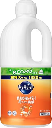キュキュット 【大容量】 食器用洗剤 長もち泡がパッ! キュッと実感! オレンジの香り 詰替え用 1380ml
