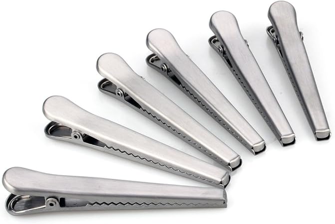 Flammi 袋止めクリップ ステンレス キッチンクリップ キッチン小物 食品保存用 強力保存クリップ 密閉容器 湿気防止 酸化防止 鮮度保持 ぼうじん (6個入)