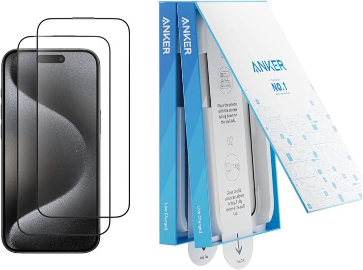 Anker Easy Fit ガラスフィルムキット (HD, iPhone 16 Pro) 2枚セット 保護フィルム 落下保護 浮き/気泡なし 指紋防止 超スムーズ 米軍MIL規格 高耐久性 自動吸着 硬度9H 簡単取り付け 8K Ultra HD