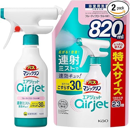 【まとめ買い】バスマジックリンエアジェット フルーティフローラル 本体 430ml+ 大容量 詰め替え820ml