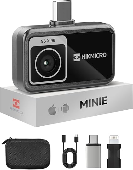 HIKMICRO MiniE サーモグラフィー サーマルカメラ 赤外線カメラ スマホ用- iOS/Android、SuperIR 画像強化、25Hzフレームレート、スマートフォン/タブレット用、-20°C~400°C測定温度範囲、USB-C/Lightning(iPhone 15/16 対応)