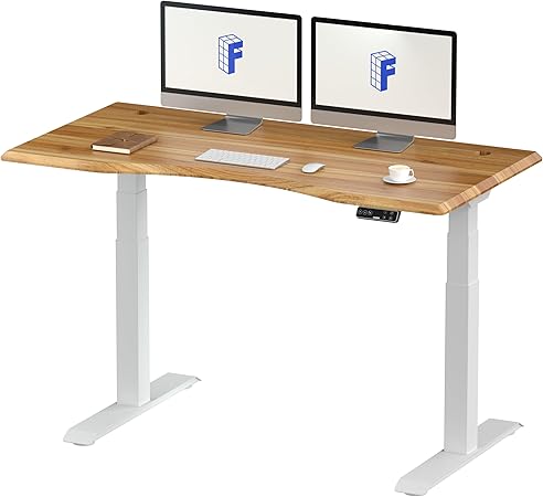 FLEXISPOT スタンディングデスク 電動式昇降デスク 高さ調節 メーカー5年保証 パソコンデスク E7 セット(足白+カーブ型天板ブラウン)