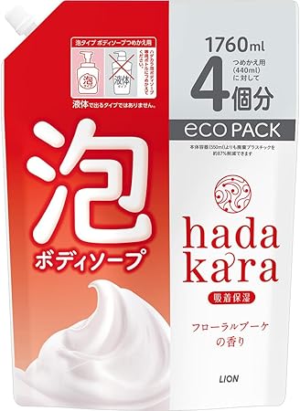 hadakara(ハダカラ) ボディーソープ 泡タイプ フローラルブーケの香り 詰め替え 大容量 1760ml 保湿 増える濃密泡