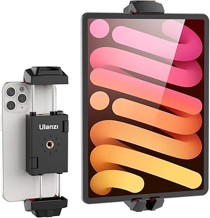 Ulanzi タブレットホルダー ipad三脚用ホルダー スマホ三脚マウント 2.55-12.9インチ対応 iPad三脚アダプター スマホホルダー コールドシュー付き アタッチメント クリップ 1/4ネジ穴付き iPad/iPad mini/Galaxy/SurfaceGoに対応 すべてのiPhone/Androidスマートフォンに対応