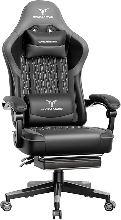 RXGAMING ゲーミングチェア オフィスチェア イス 椅子 テレワーク 疲れない 幅広座面 デスクチェア オットマン付き ゲーム用チェア145°リクライニング パソコンチェア 座り心地よい テレワーク 収納便利