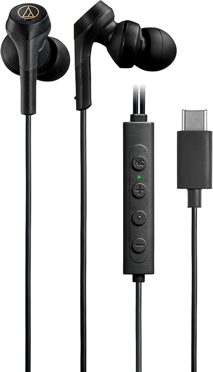 オーディオテクニカ ATH-CKS330NC BK イヤホン 有線 タイプC ノイズキャンセリング 長1.2m【遅延なし マイク付リモコン 重低音 密閉型 ⾼⾳質DAC内蔵 ブラック】