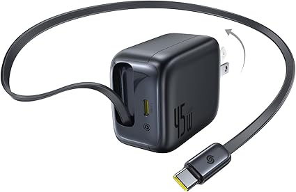 Baseus EnerCore 45W 巻き取り式充電器 急速 USB-C 巻取り式ケーブル内蔵 伸縮式 まきとり充電ケーブル cケーブル付き 8レベルの長さスムーズに調整可能 折畳ACみ式プラグ iPhone iPad Galaxy MacBook Air Type-C デバイスに対応 |PSE認証済|
