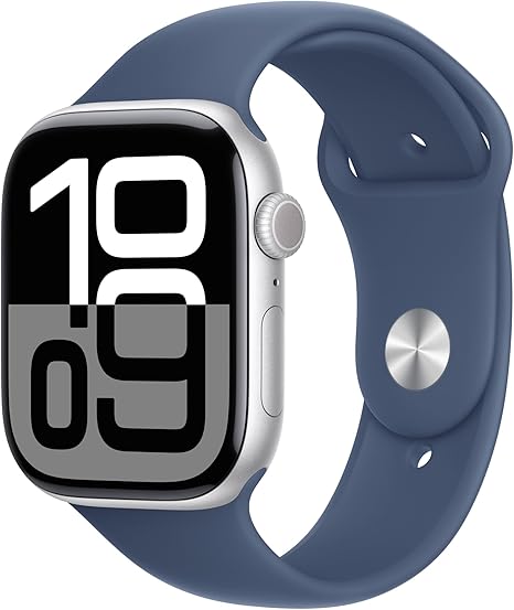 Apple Watch Series 10(GPSモデル)- 46mmシルバーアルミニウムケースとデニムスポーツバンド - M/L - 先進的なディスプレイ、睡眠時無呼吸の通知、高速な充電、Suica対応、スマートウォッチ、スポーツウォッチ
