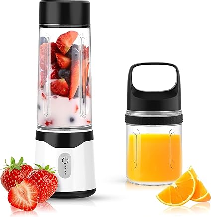Angashion ジューサー ミキサー 野菜 果物 ジュース 離乳食用 栄養補充 氷 一台多役 2つコップ 350ML/500ML 4000mAh 22000回転バッテリー 持ち運び 磁気誘導型安全機能 USB充電式 USB出力 アウトドア 旅行 出張 オフィス 日本語取扱説明書