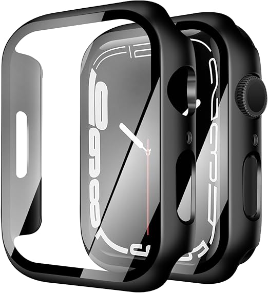 YUGYUG 対応 Apple Watch ケース Series 10 Apple Watch カバー PC素材 アップルウォッチ ケース ガラスフィルム 一体型 日本旭硝子材 二重構造 アップルウォッチ カバー 全面保護 強化ガラス キズ防止 (42mm,ブラック)
