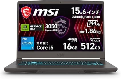 【Amazon.co.jp限定】【RTX 3050搭載・薄型軽量】MSIゲーミングノートPC Thin15 Corei5 RTX3050/15.6インチ FHD/144Hz/16GB/512GB/Windows 11/Thin-15-B12UC-5002JP