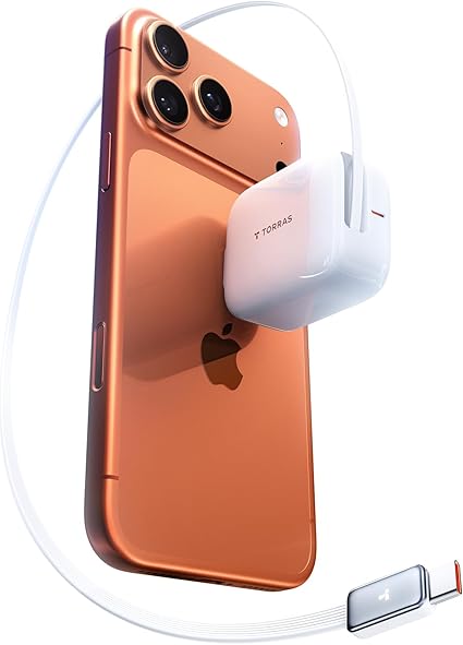 TORRAS FlexLine 40W 充電器 type-c 急速充電 2ポート【2025最強版巻き取り式】タイプcケーブルー体型 無階段調節 コンパクト 持ち運び便利 折畳み式プラグ GaNIII技術 PD3.0規格対応 PSE技術基準適合 iPhone17 pro/Air/16/15/iPad/Airpods対応(ホワイト)